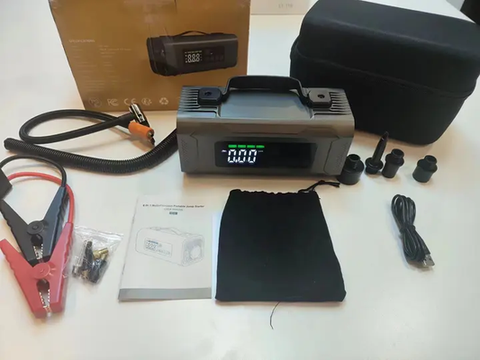 Cargador + Arrancador + Linterna + Inflador Portátil 4 en 1