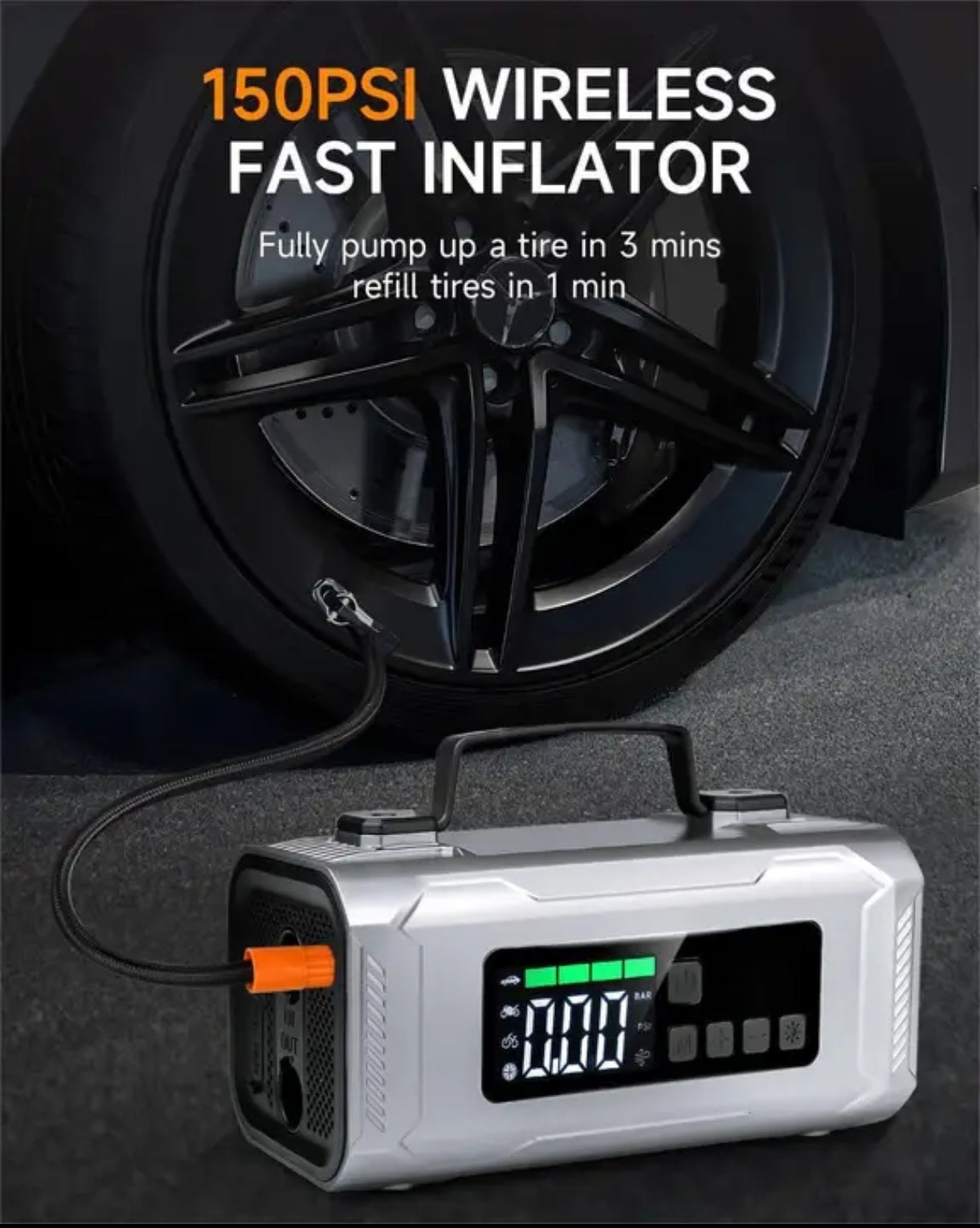 Cargador + Arrancador + Linterna + Inflador Portátil 4 en 1