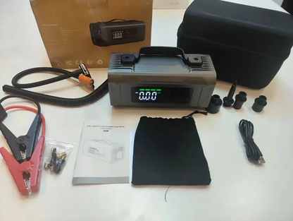Cargador + Arrancador + Linterna + Inflador Portátil 4 en 1