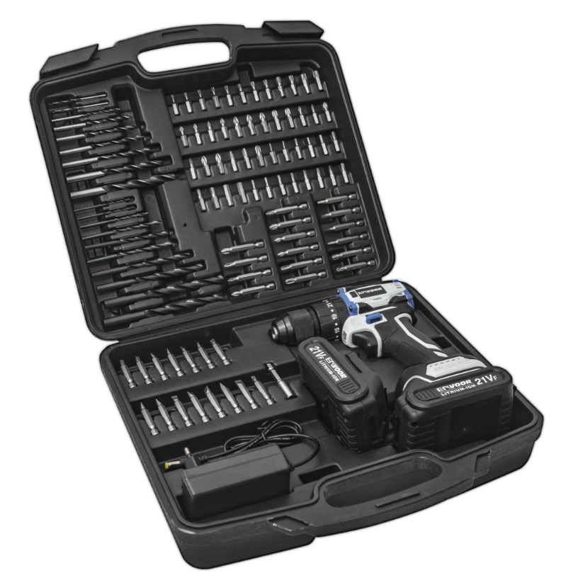Taladro Inalámbrico 21v + 2 Baterías + Cargador + 100 Accesorios
